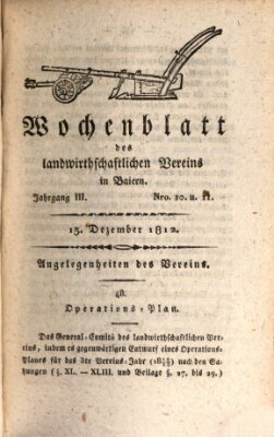 Wochenblatt des Landwirtschaftlichen Vereins in Bayern Dienstag 15. Dezember 1812