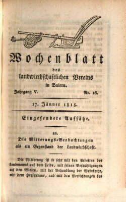 Wochenblatt des Landwirtschaftlichen Vereins in Bayern Dienstag 17. Januar 1815