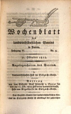 Wochenblatt des Landwirtschaftlichen Vereins in Bayern Dienstag 31. Oktober 1815