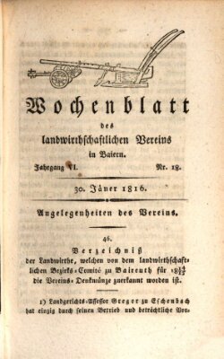 Wochenblatt des Landwirtschaftlichen Vereins in Bayern Dienstag 30. Januar 1816