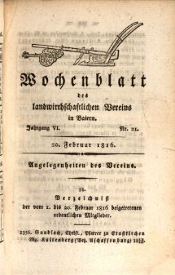 Wochenblatt des Landwirtschaftlichen Vereins in Bayern Dienstag 20. Februar 1816