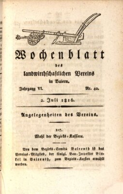 Wochenblatt des Landwirtschaftlichen Vereins in Bayern Dienstag 2. Juli 1816