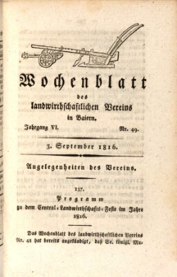 Wochenblatt des Landwirtschaftlichen Vereins in Bayern Dienstag 3. September 1816