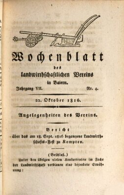 Wochenblatt des Landwirtschaftlichen Vereins in Bayern Dienstag 22. Oktober 1816