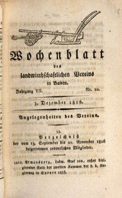 Wochenblatt des Landwirtschaftlichen Vereins in Bayern Dienstag 3. Dezember 1816