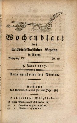 Wochenblatt des Landwirtschaftlichen Vereins in Bayern Dienstag 7. Januar 1817