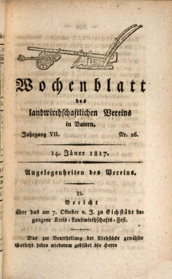 Wochenblatt des Landwirtschaftlichen Vereins in Bayern Dienstag 14. Januar 1817