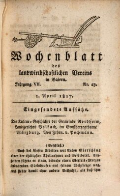 Wochenblatt des Landwirtschaftlichen Vereins in Bayern Dienstag 1. April 1817