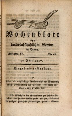 Wochenblatt des Landwirtschaftlichen Vereins in Bayern Dienstag 22. Juli 1817
