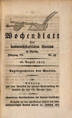 Wochenblatt des Landwirtschaftlichen Vereins in Bayern Dienstag 26. August 1817