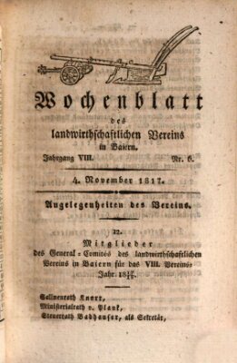 Wochenblatt des Landwirtschaftlichen Vereins in Bayern Dienstag 4. November 1817