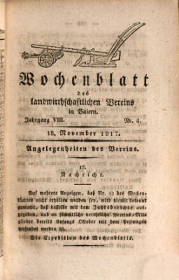 Wochenblatt des Landwirtschaftlichen Vereins in Bayern Dienstag 18. November 1817