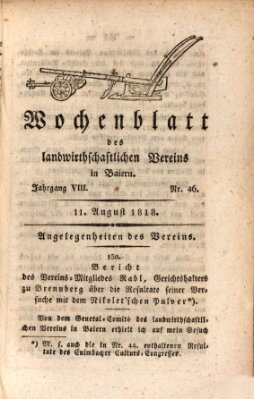 Wochenblatt des Landwirtschaftlichen Vereins in Bayern Dienstag 11. August 1818