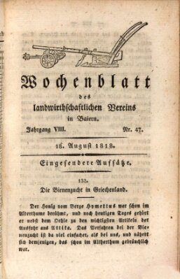 Wochenblatt des Landwirtschaftlichen Vereins in Bayern Dienstag 18. August 1818