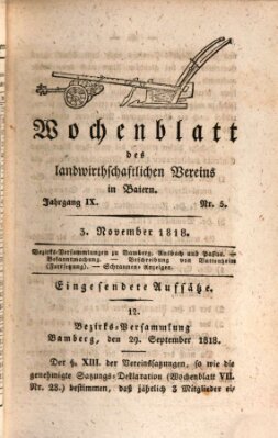 Wochenblatt des Landwirtschaftlichen Vereins in Bayern Dienstag 3. November 1818