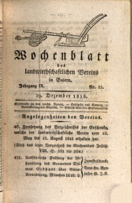 Wochenblatt des Landwirtschaftlichen Vereins in Bayern Dienstag 29. Dezember 1818