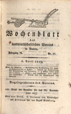 Wochenblatt des Landwirtschaftlichen Vereins in Bayern Dienstag 6. April 1819