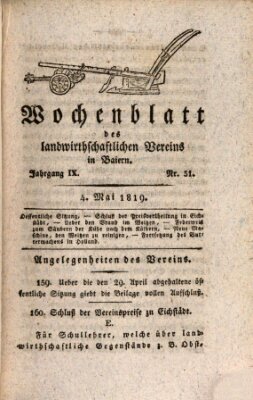 Wochenblatt des Landwirtschaftlichen Vereins in Bayern Dienstag 4. Mai 1819