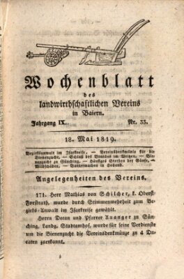 Wochenblatt des Landwirtschaftlichen Vereins in Bayern Dienstag 18. Mai 1819