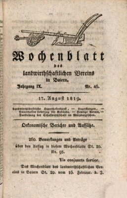 Wochenblatt des Landwirtschaftlichen Vereins in Bayern Dienstag 17. August 1819