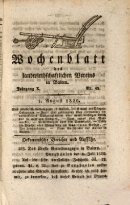 Wochenblatt des Landwirtschaftlichen Vereins in Bayern Dienstag 1. August 1820
