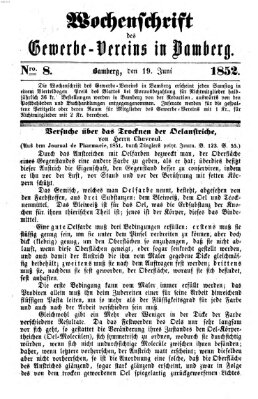 Wochenschrift des Gewerbe-Vereins der Stadt Bamberg Samstag 19. Juni 1852
