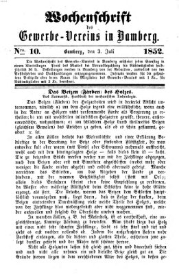 Wochenschrift des Gewerbe-Vereins der Stadt Bamberg Samstag 3. Juli 1852