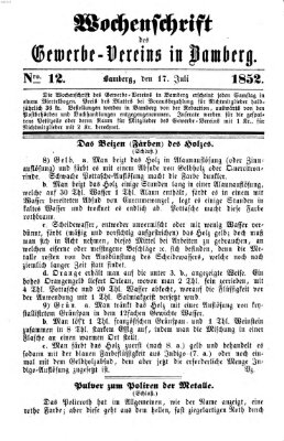 Wochenschrift des Gewerbe-Vereins der Stadt Bamberg Samstag 17. Juli 1852
