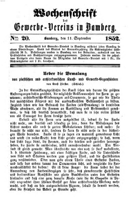 Wochenschrift des Gewerbe-Vereins der Stadt Bamberg Samstag 11. September 1852