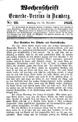 Wochenschrift des Gewerbe-Vereins der Stadt Bamberg Samstag 13. November 1852