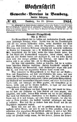 Wochenschrift des Gewerbe-Vereins der Stadt Bamberg Samstag 25. Februar 1854