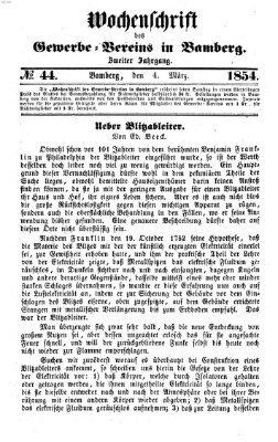 Wochenschrift des Gewerbe-Vereins der Stadt Bamberg Samstag 4. März 1854