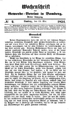 Wochenschrift des Gewerbe-Vereins der Stadt Bamberg Samstag 13. Mai 1854
