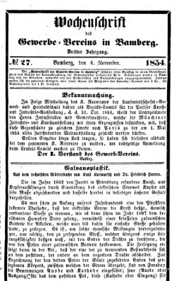 Wochenschrift des Gewerbe-Vereins der Stadt Bamberg Samstag 4. November 1854