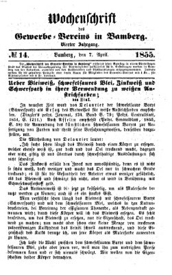 Wochenschrift des Gewerbe-Vereins der Stadt Bamberg Samstag 7. April 1855