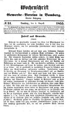 Wochenschrift des Gewerbe-Vereins der Stadt Bamberg Samstag 4. August 1855