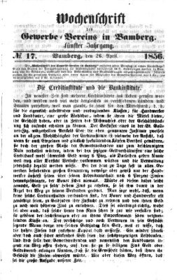 Wochenschrift des Gewerbe-Vereins der Stadt Bamberg Samstag 26. April 1856