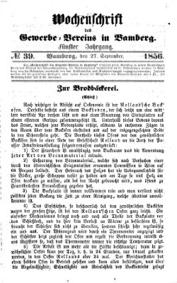 Wochenschrift des Gewerbe-Vereins der Stadt Bamberg Samstag 27. September 1856