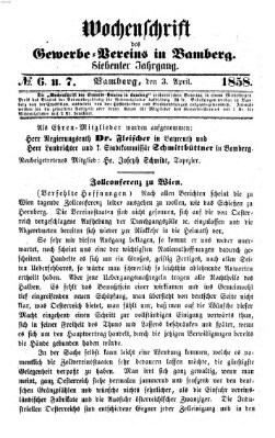 Wochenschrift des Gewerbe-Vereins der Stadt Bamberg Samstag 3. April 1858