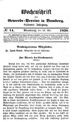 Wochenschrift des Gewerbe-Vereins der Stadt Bamberg Samstag 22. Mai 1858