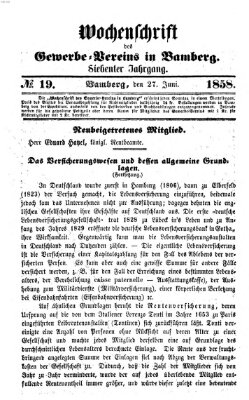Wochenschrift des Gewerbe-Vereins der Stadt Bamberg Sonntag 27. Juni 1858