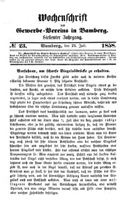 Wochenschrift des Gewerbe-Vereins der Stadt Bamberg Sonntag 25. Juli 1858