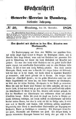 Wochenschrift des Gewerbe-Vereins der Stadt Bamberg Sonntag 21. November 1858