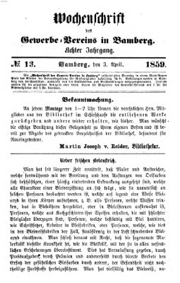Wochenschrift des Gewerbe-Vereins der Stadt Bamberg Sonntag 3. April 1859