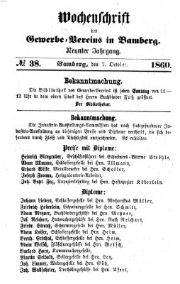 Wochenschrift des Gewerbe-Vereins der Stadt Bamberg Sonntag 7. Oktober 1860