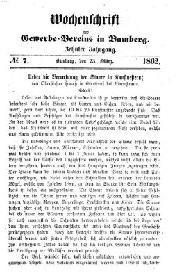 Wochenschrift des Gewerbe-Vereins der Stadt Bamberg Sonntag 23. März 1862