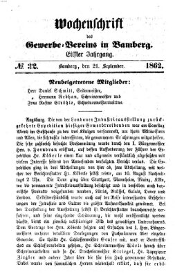 Wochenschrift des Gewerbe-Vereins der Stadt Bamberg Sonntag 21. September 1862
