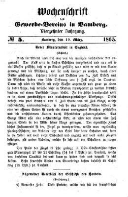 Wochenschrift des Gewerbe-Vereins der Stadt Bamberg Sonntag 19. März 1865