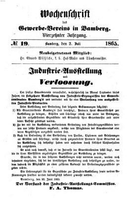 Wochenschrift des Gewerbe-Vereins der Stadt Bamberg Sonntag 2. Juli 1865