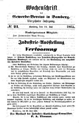 Wochenschrift des Gewerbe-Vereins der Stadt Bamberg Sonntag 16. Juli 1865